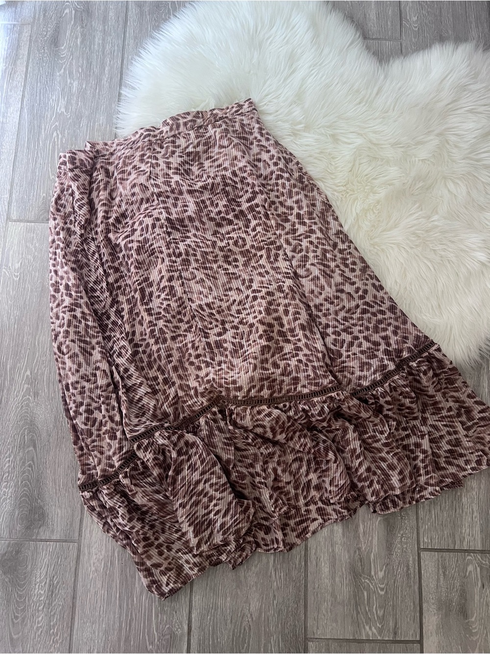 Pleated Maxi Skirt in Pink-Brown Animal Print
